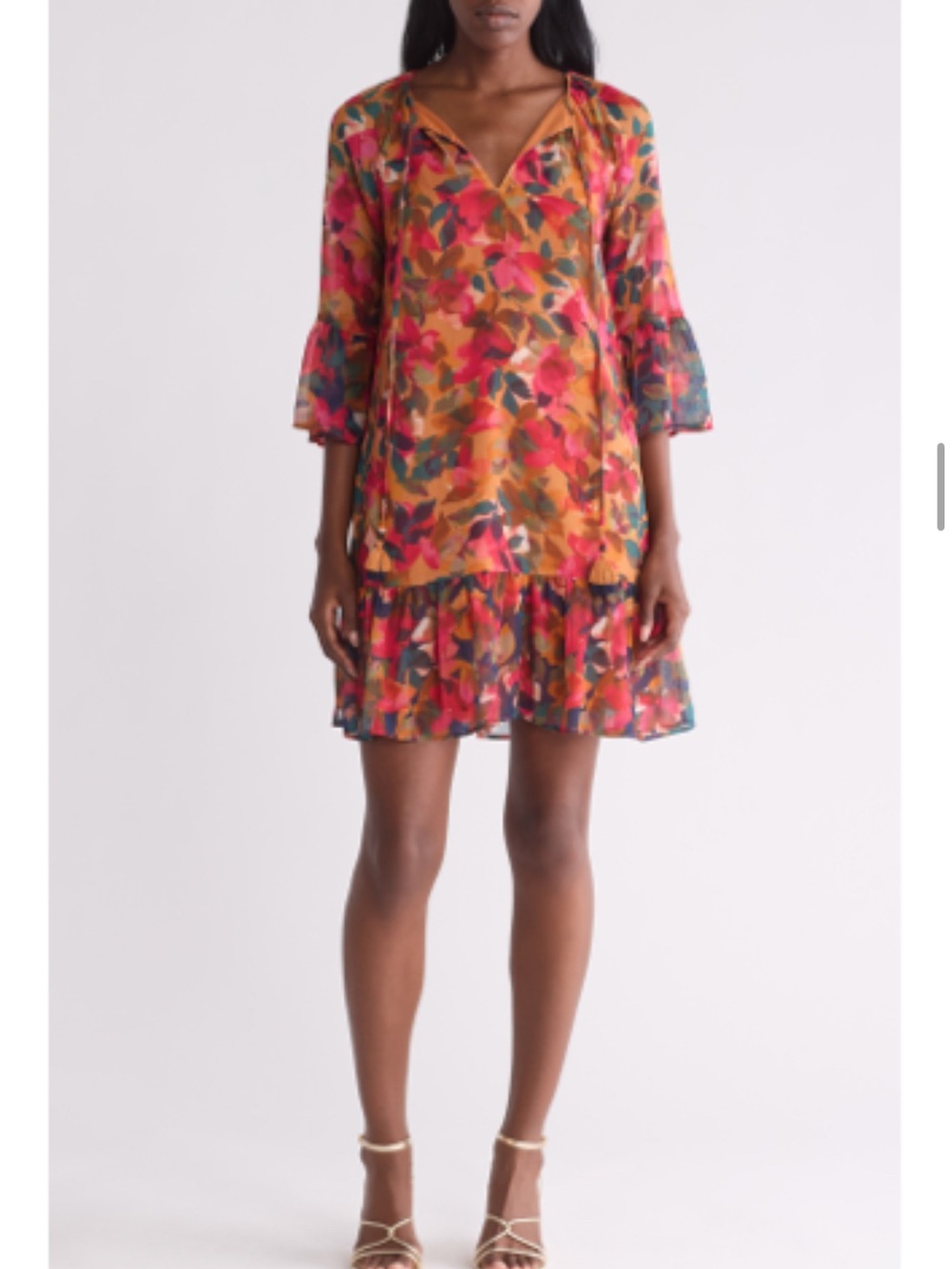Vince Camuto Floral Flounce Hem Chiffon Dress
